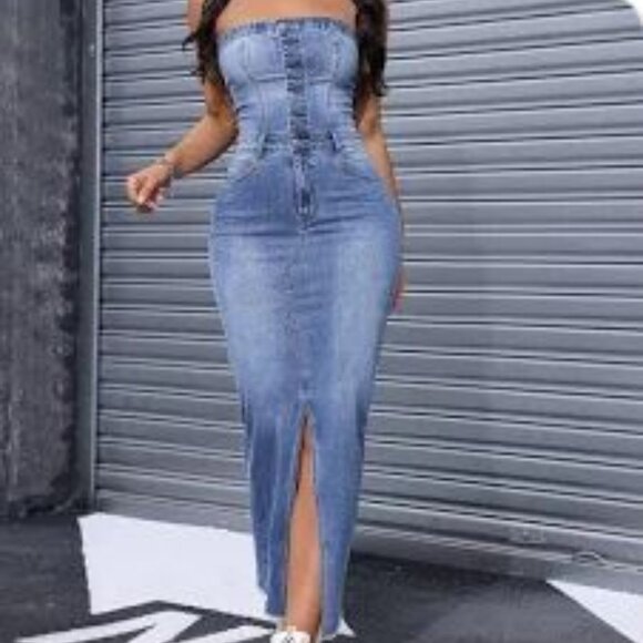 BRAND NEW (out of box) Denim Dress - one piece halter - Picture 2 of 9